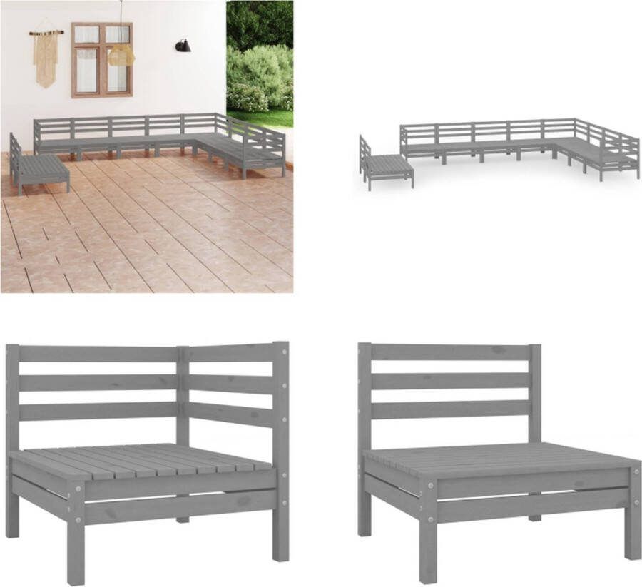 VidaXL 10-delige Loungeset massief grenenhout grijs Pallet Loungeset Pallet Loungesets Pallet Loungebank Loungeset