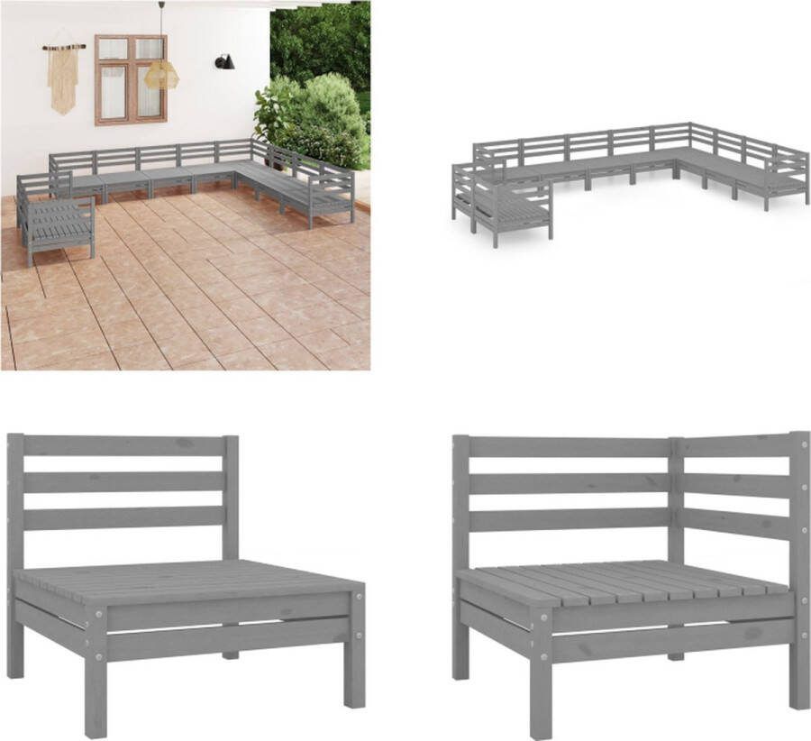VidaXL 10-delige Loungeset massief grenenhout grijs Pallet Loungeset Pallet Loungesets Pallet Loungebank Loungeset