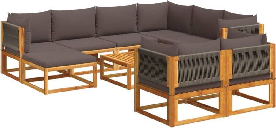 VidaXL 10-delige Loungeset met kussens massief acaciahout