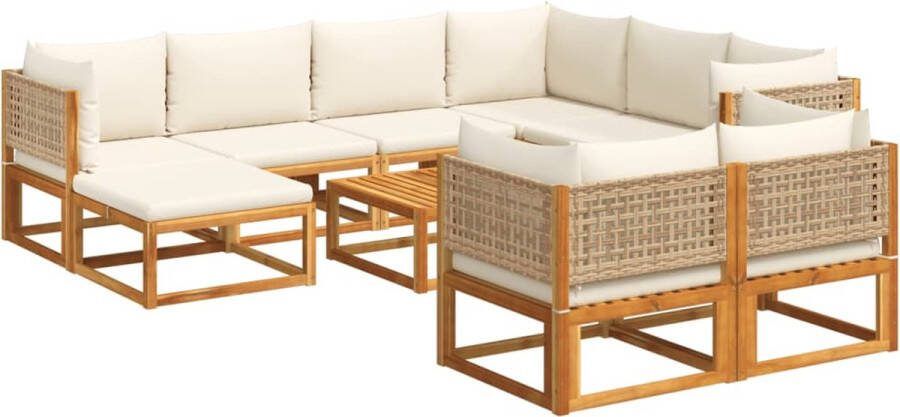 VidaXL 10-delige Loungeset met kussens massief acaciahout