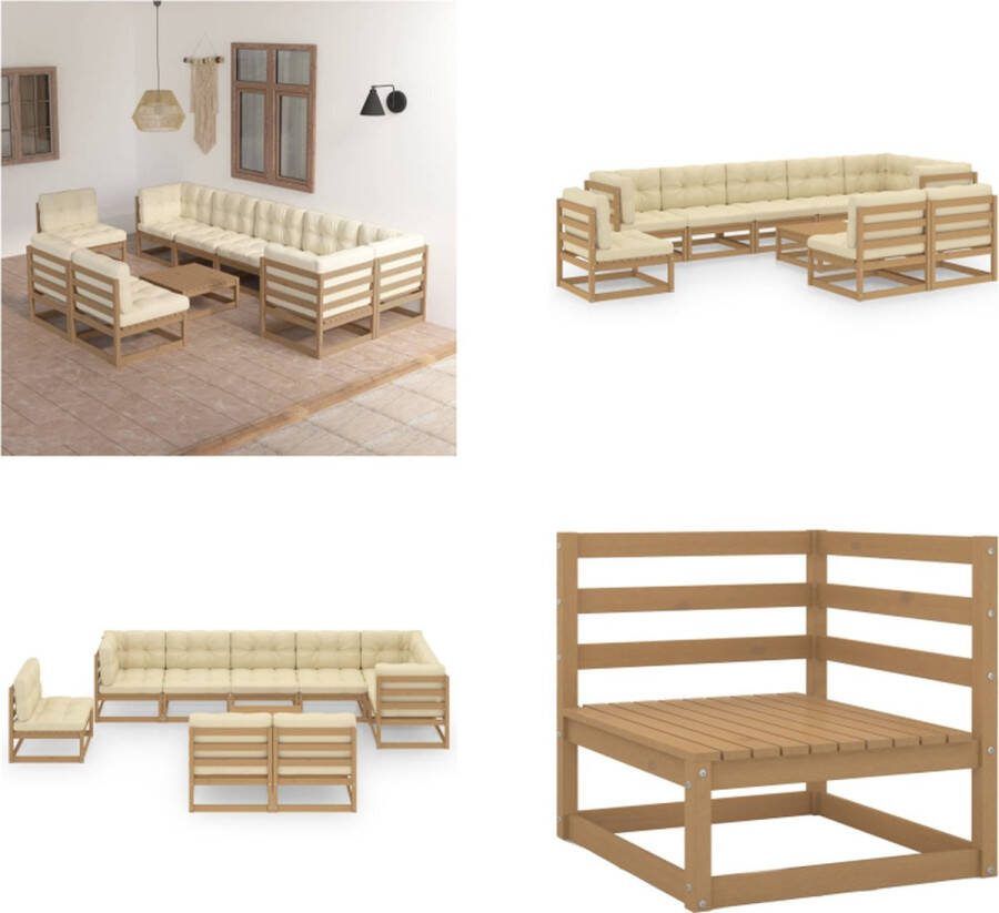 VidaXL 10-delige Loungeset met kussens massief grenenhout Loungeset Loungesets Tuinsets