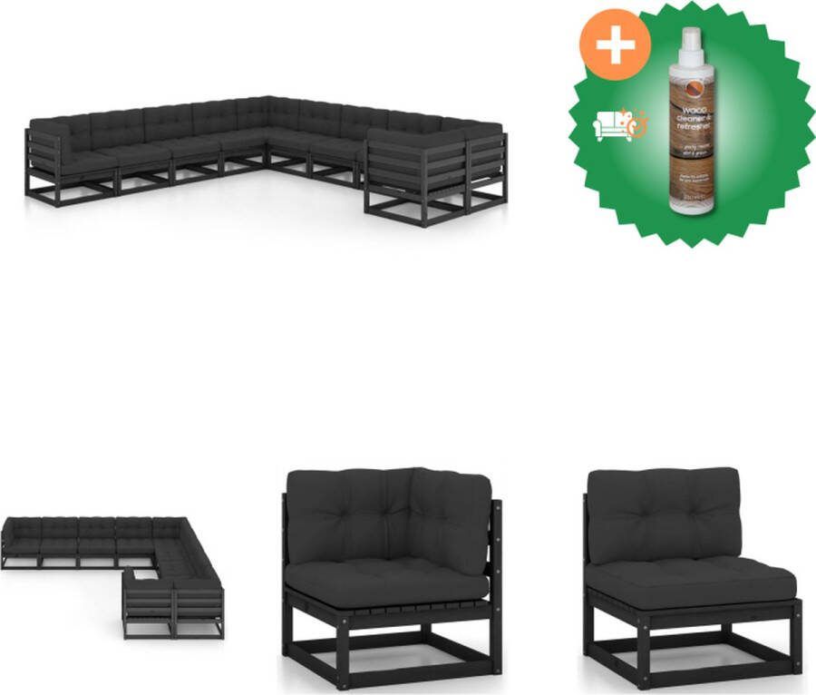 VidaXL Tuinset Grenenhout Hoekbank (70x70x67cm) Middenbank (70x70x67cm) Zitkussen (70x70x8cm) Rugkussen (70x40x8cm) Zwart Antraciet Tuinset Inclusief Houtreiniger en verfrisser