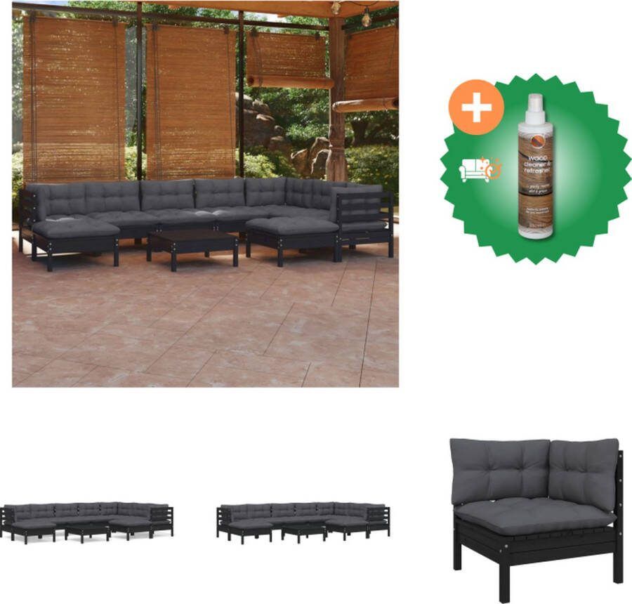 VidaXL Loungeset Massief Grenenhout Hoekbank Middenbank Voetenbank Tafel Zwart Antraciet 10 Zitkussens 10 Rugkussens Tuinset Inclusief Houtreiniger en verfrisser