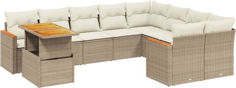 VidaXL 10-delige Loungeset met kussens poly rattan beige