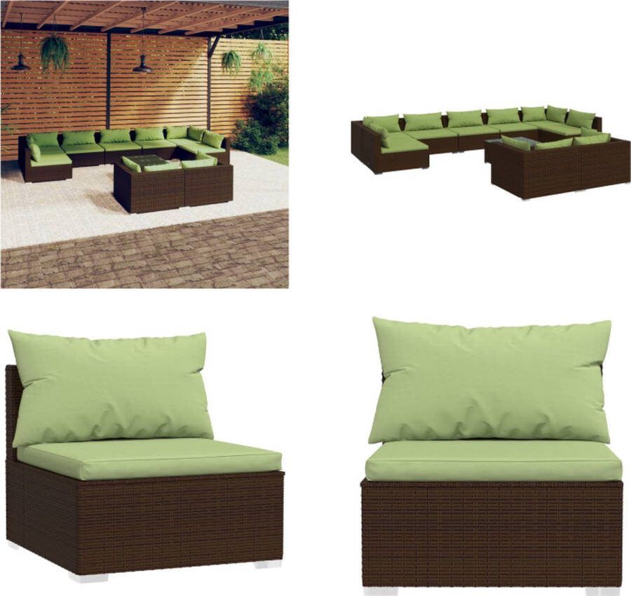 VidaXL 10-delige Loungeset met kussens poly rattan bruin Loungeset Loungesets Tuinset Tuinmeubelset