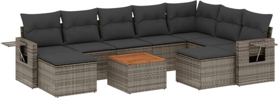 VidaXL 10-delige Loungeset met kussens poly rattan grijs