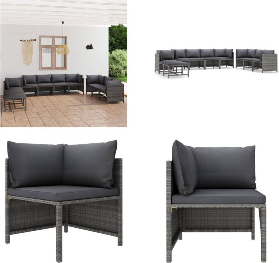 VidaXL 10-delige Loungeset met kussens poly rattan grijs Tuinset Tuinsets Loungeset Loungesets