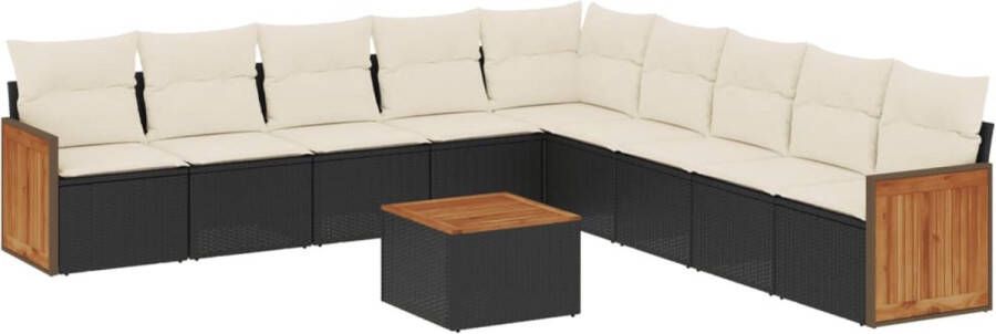 VidaXL 10-delige Loungeset met kussens poly rattan zwart