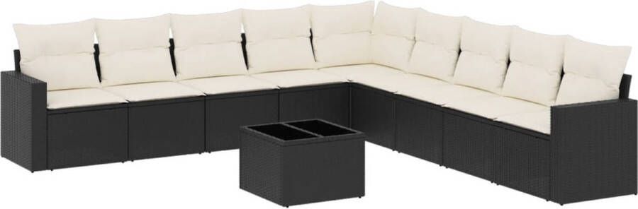 VidaXL 10-delige Loungeset met kussens poly rattan zwart