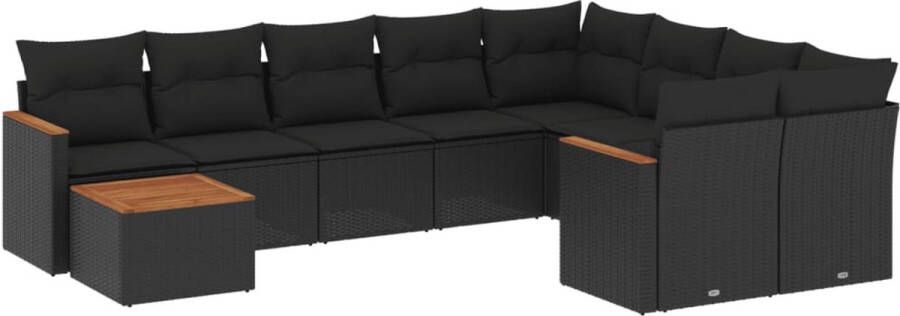 VidaXL 10-delige Loungeset met kussens poly rattan zwart
