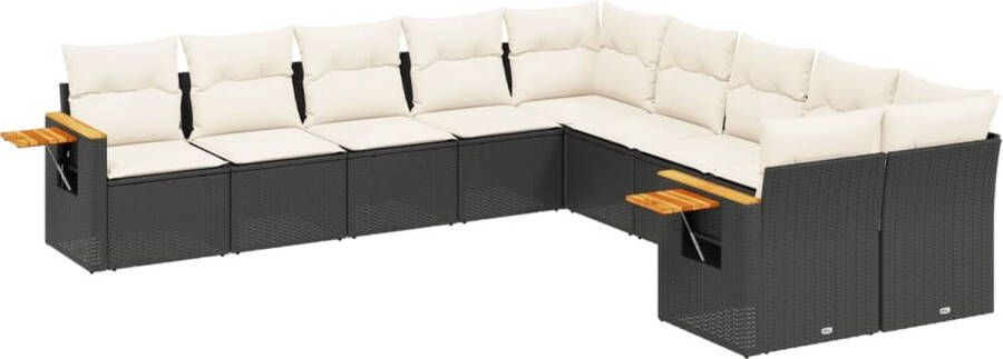 VidaXL 10-delige Loungeset met kussens poly rattan zwart