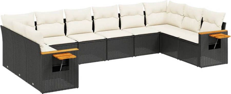 VidaXL 10-delige Loungeset met kussens poly rattan zwart
