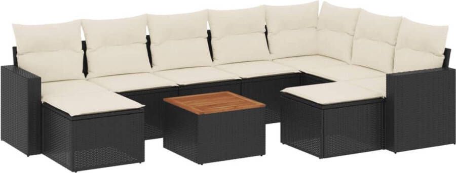 VidaXL 10-delige Loungeset met kussens poly rattan zwart