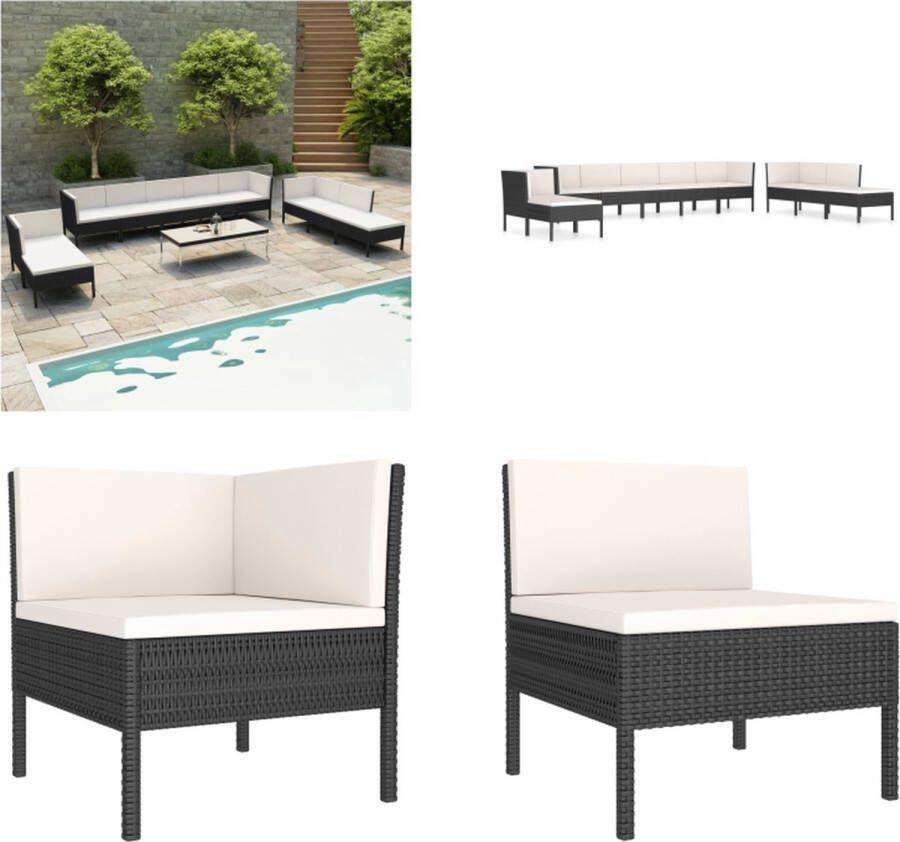 VidaXL 10-delige Loungeset met kussens poly rattan zwart Tuinbank Tuinbanken Loungebank Loungebanken