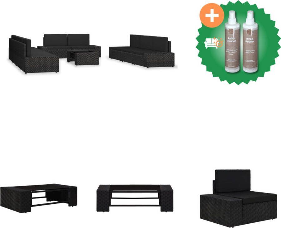 VidaXL Loungeset Poly Rattan Zwart Modulair Staal Frame PE-rattan Inclusief Kussens Salontafel 12-delig Tuinset Inclusief Onderhoudsset