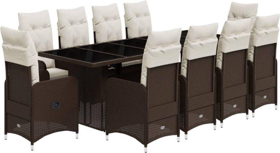 VidaXL 11-delige Bistroset met kussens poly rattan bruin