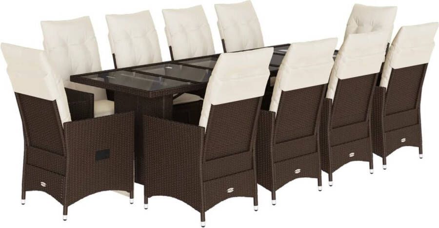 VidaXL 11-delige Bistroset met kussens poly rattan bruin