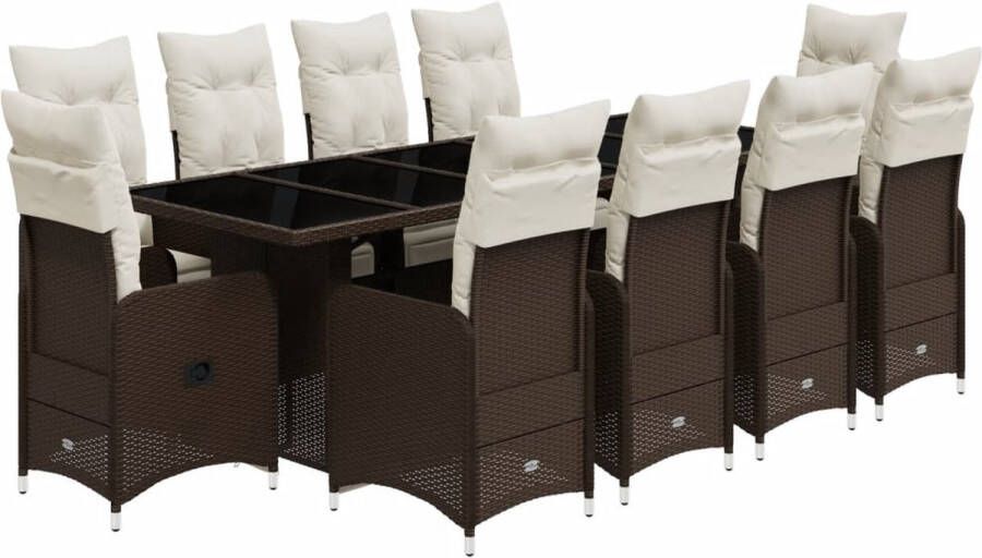 VidaXL 11-delige Bistroset met kussens poly rattan bruin