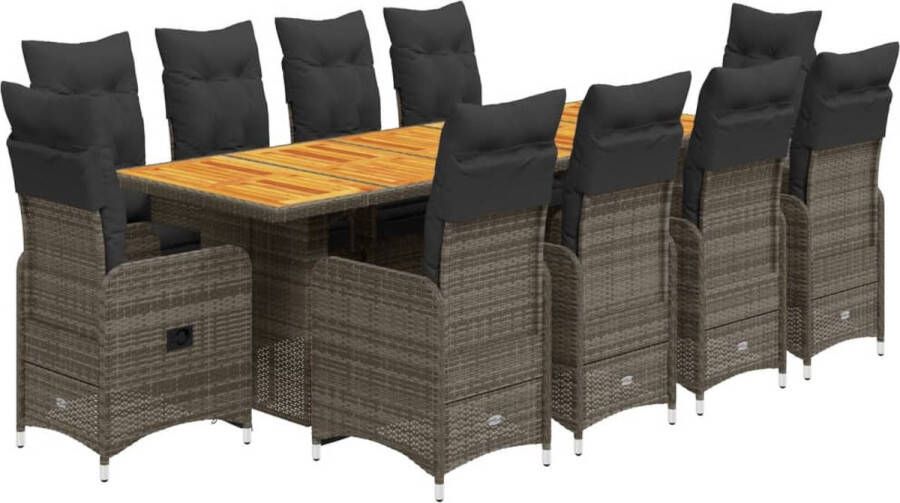 VidaXL 11-delige Bistroset met kussens poly rattan grijs