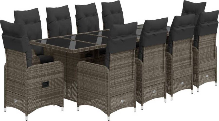 VidaXL 11-delige Bistroset met kussens poly rattan grijs