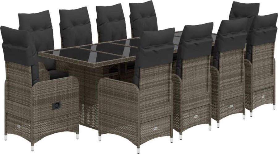 VidaXL 11-delige Bistroset met kussens poly rattan grijs
