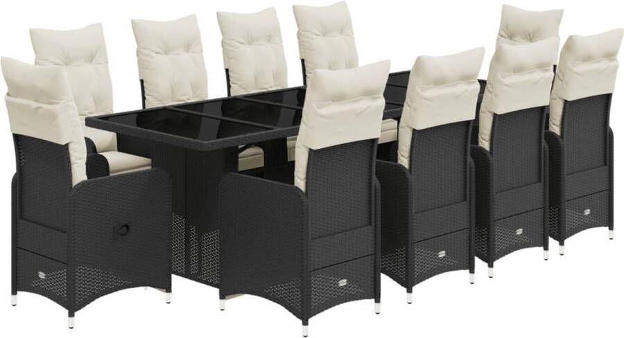 VidaXL 11-delige Bistroset met kussens poly rattan zwart
