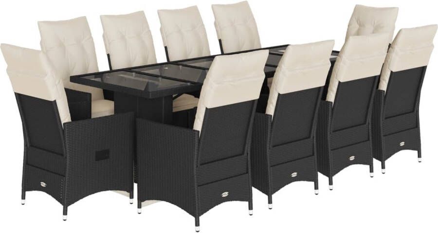 VidaXL 11-delige Bistroset met kussens poly rattan zwart