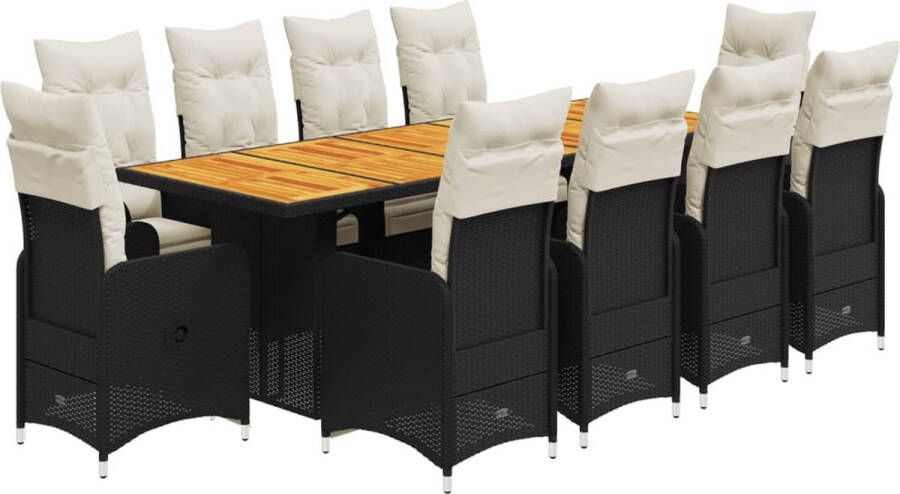 VidaXL 11-delige Bistroset met kussens poly rattan zwart