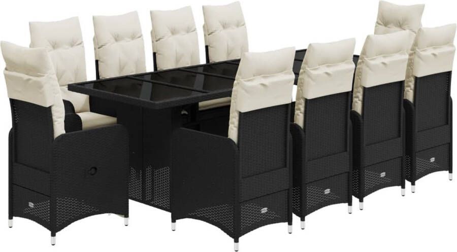 VidaXL 11-delige Bistroset met kussens poly rattan zwart