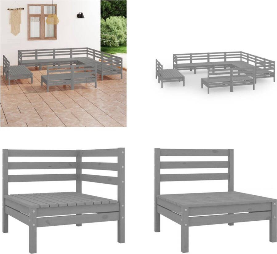 VidaXL 11-delige Loungeset massief grenenhout grijs Pallet Loungeset Pallet Loungesets Pallet Loungebank Loungeset