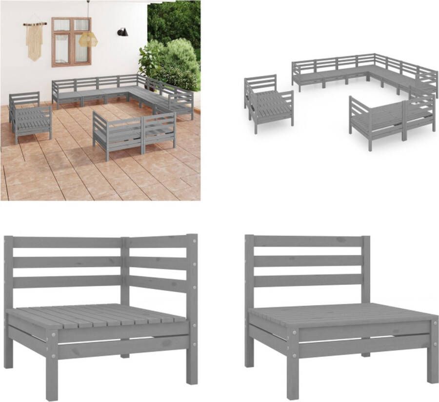 VidaXL 11-delige Loungeset massief grenenhout grijs Pallet Loungeset Pallet Loungesets Pallet Loungebank Loungeset