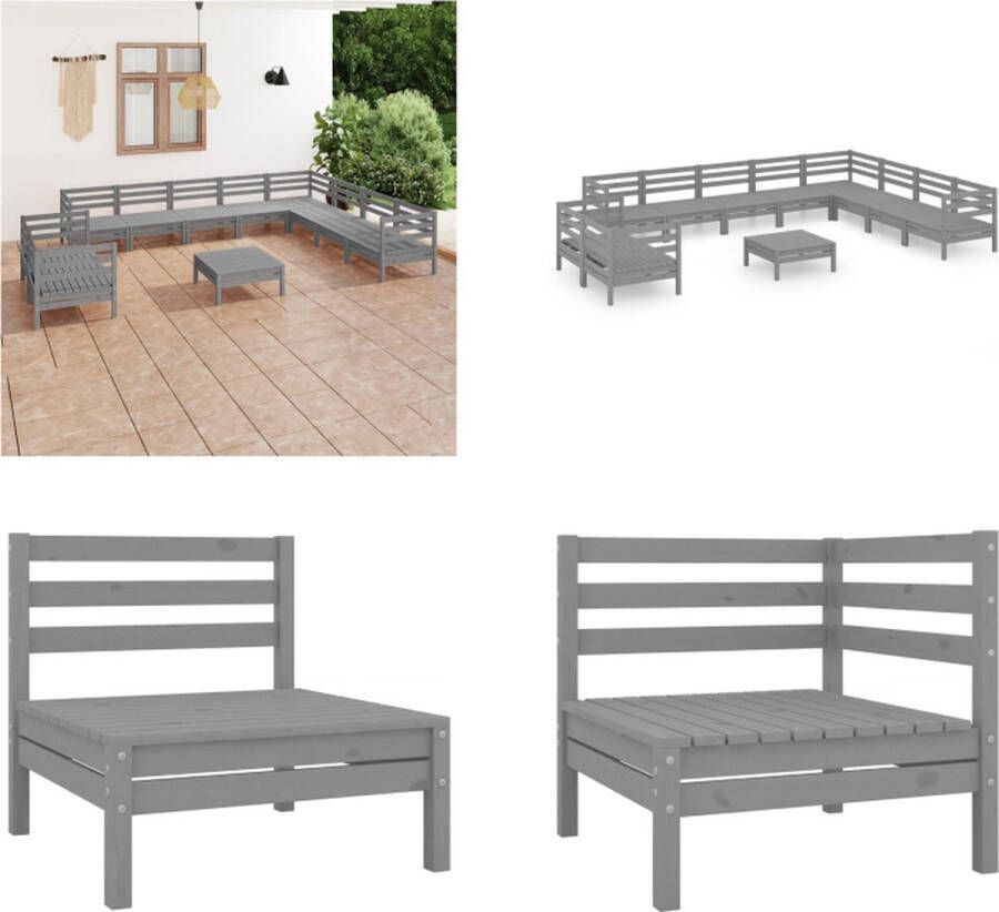 VidaXL 11-delige Loungeset massief grenenhout grijs Pallet Loungeset Pallet Loungesets Pallet Loungebank Loungeset