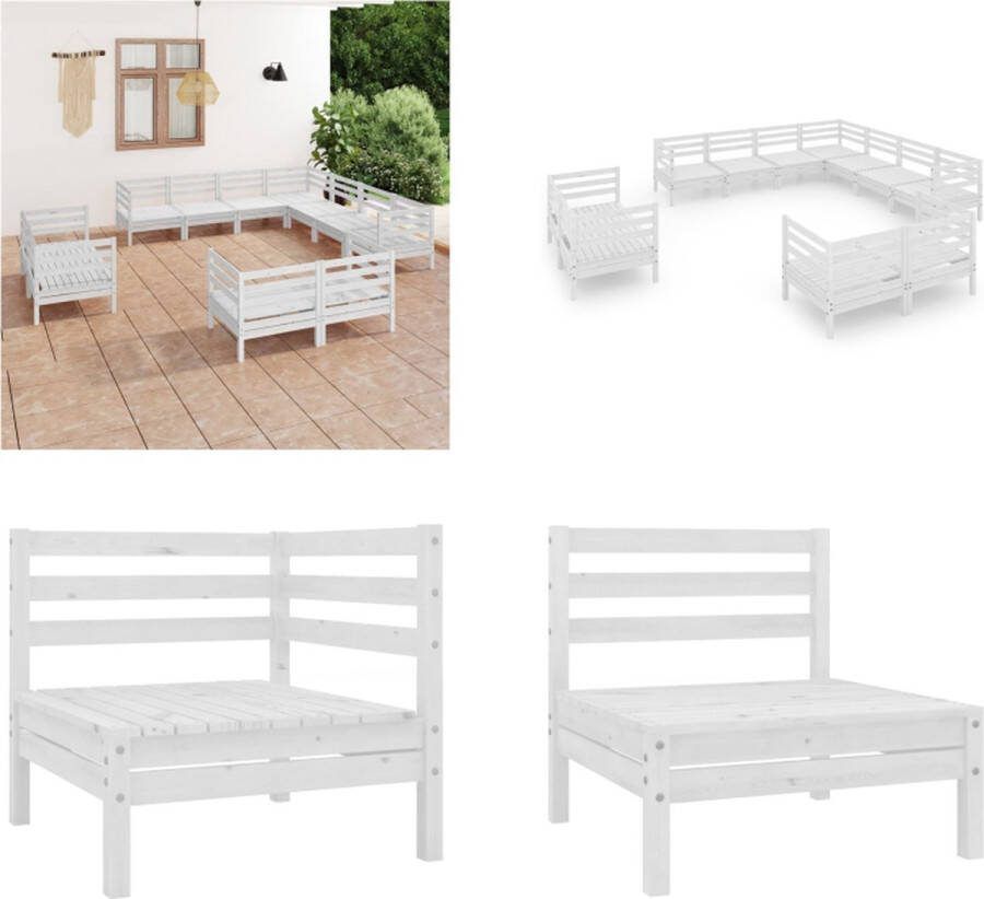 VidaXL 11-delige Loungeset massief grenenhout wit Pallet Loungeset Pallet Loungesets Pallet Loungebank Loungeset