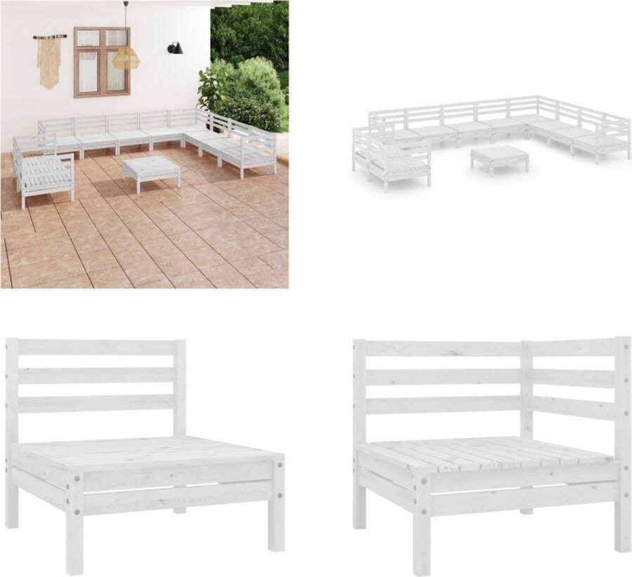 VidaXL 11-delige Loungeset massief grenenhout wit Pallet Loungeset Pallet Loungesets Pallet Loungebank Loungeset
