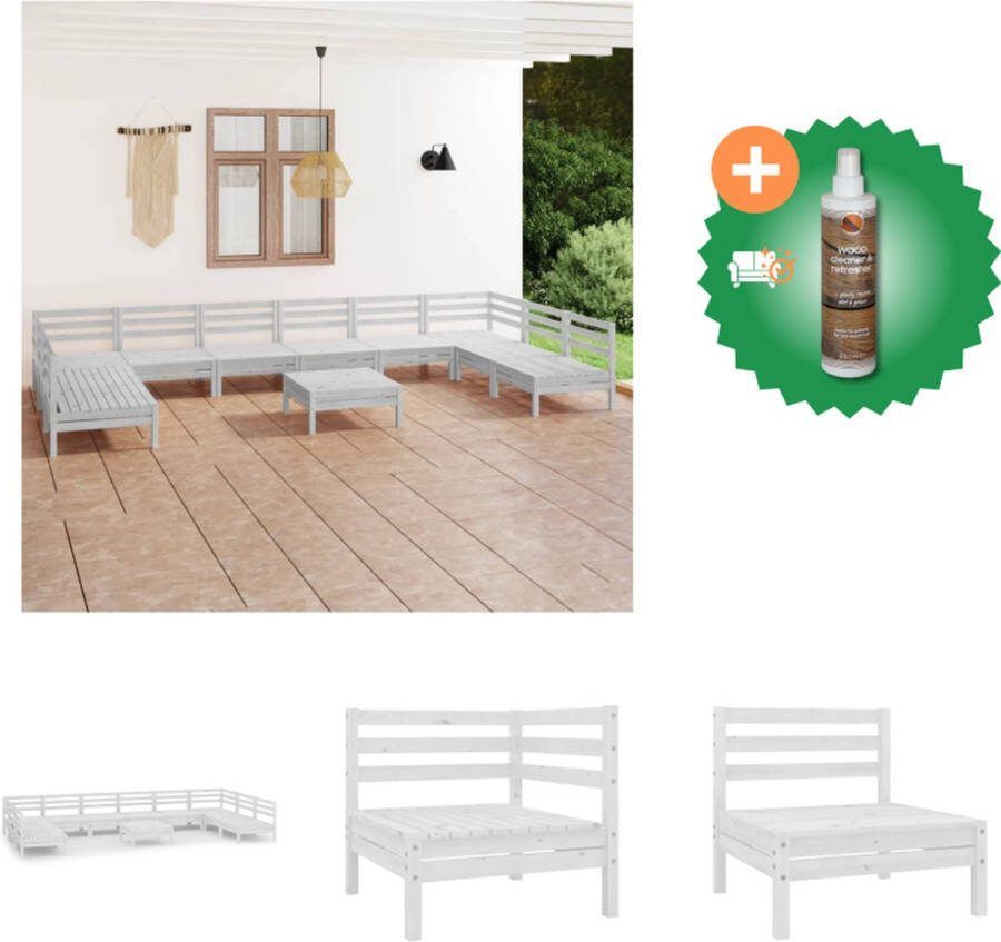 VidaXL Loungebank Set Wit Grenenhout Hoekbank 63.5x63.5x62.5cm Middenbank 63.5x63.5x62.5cm Tafel Voetenbank 63.5x63.5x28.5cm Tuinset Inclusief Houtreiniger en verfrisser