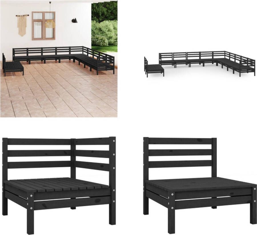 VidaXL 11-delige Loungeset massief grenenhout zwart Pallet Loungeset Pallet Loungesets Pallet Loungebank Loungeset