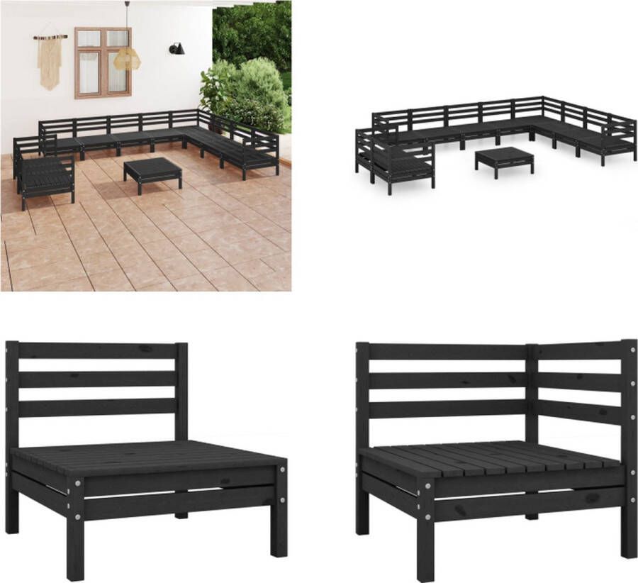 VidaXL 11-delige Loungeset massief grenenhout zwart Pallet Loungeset Pallet Loungesets Pallet Loungebank Loungeset