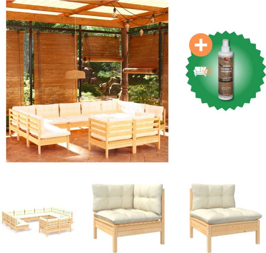 VidaXL Loungeset Grenenhout Hoekbank- 63.5x63.5x62.5cm Middenbank- 63.5x63.5x62.5cm 11 Zitkussens 15 Rugkussens Tuinset Inclusief Houtreiniger en verfrisser