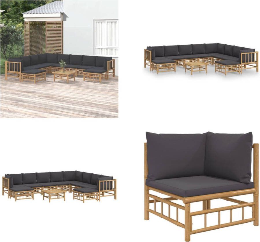 VidaXL 11-delige Loungeset met kussens bamboe donkergrijs Loungeset Loungesets Tuinset Bamboe Loungeset
