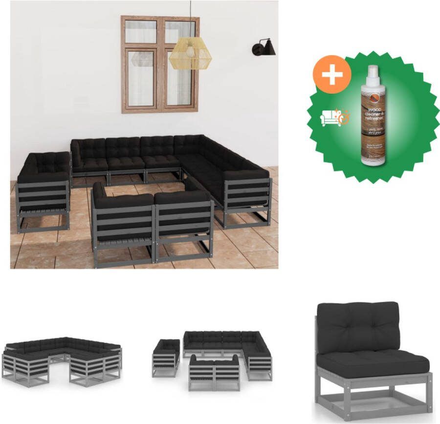 VidaXL Tuinset Grenenhout 7 hoekbank 4 middenbank 11 zitkussen 18 rugkussen Tuinset Inclusief Houtreiniger en verfrisser