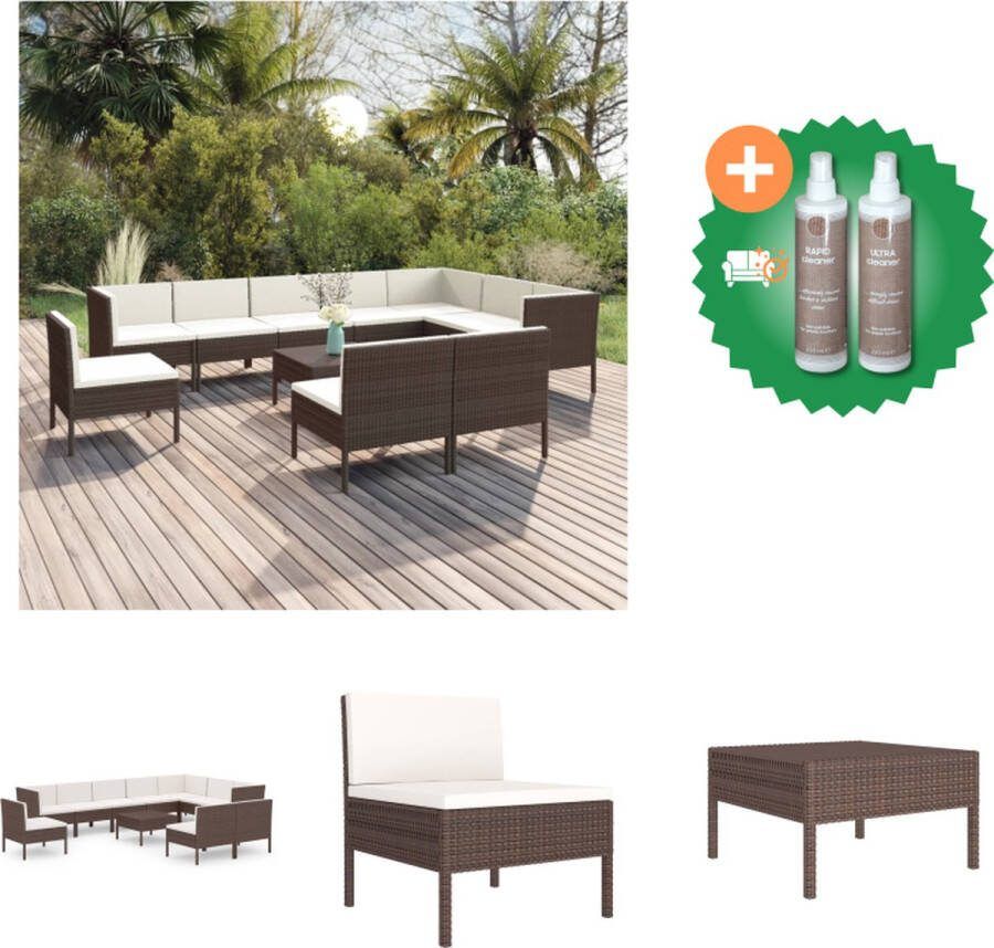 VidaXL Loungeset PE-rattan Stalen frame Bruin Modulair 10 zitkussens 13 rugkussens Tuinset Inclusief Onderhoudsset