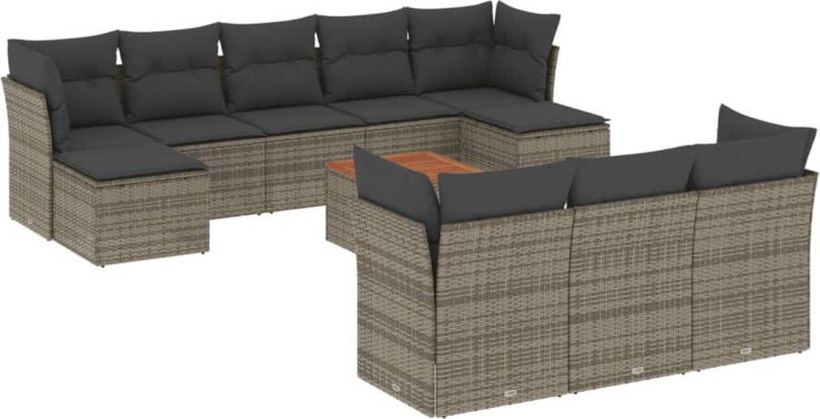 VidaXL 11-delige Loungeset met kussens poly rattan grijs