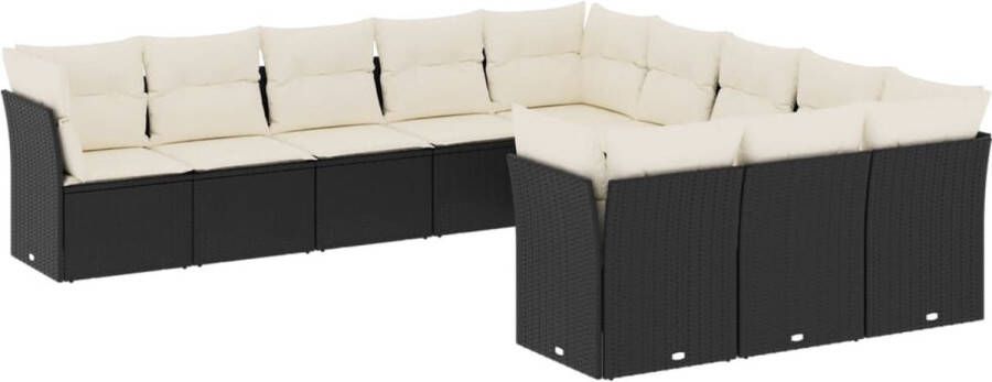 VidaXL 11-delige Loungeset met kussens poly rattan zwart