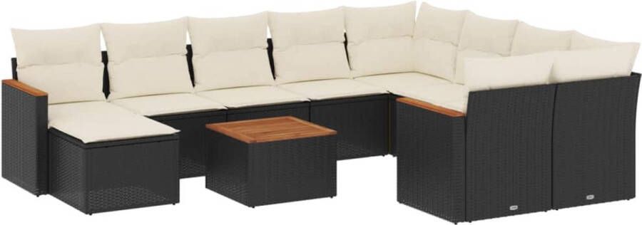 VidaXL 11-delige Loungeset met kussens poly rattan zwart