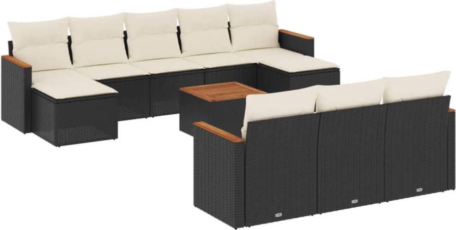 VidaXL 11-delige Loungeset met kussens poly rattan zwart
