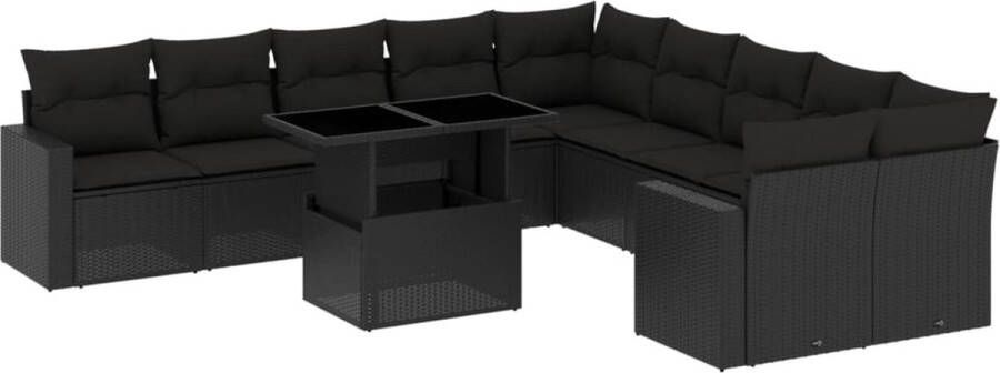 VidaXL 11-delige Loungeset met kussens poly rattan zwart