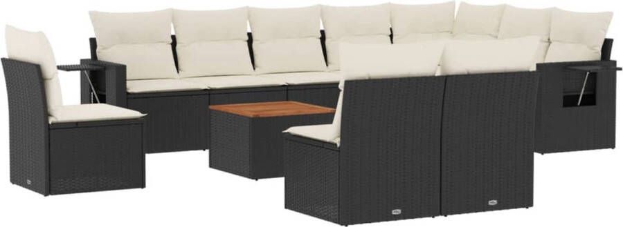 VidaXL 11-delige Loungeset met kussens poly rattan zwart