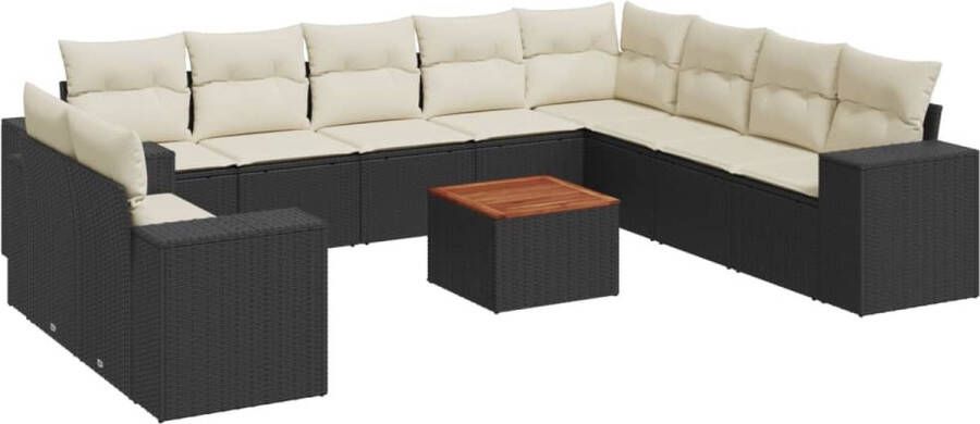 VidaXL 11-delige Loungeset met kussens poly rattan zwart