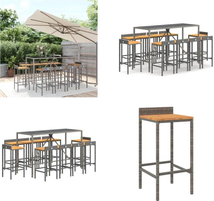 VidaXL 11-delige Tuinbarset poly rattan en massief acaciahout grijs Tuinbarset Tuinbarsets Bartafelset Loungeset
