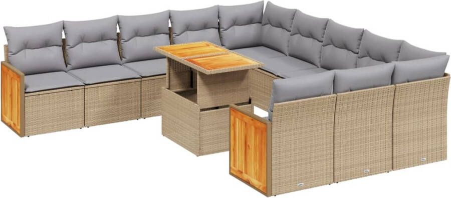 VidaXL 11-delige Tuinset met kussens poly rattan beige